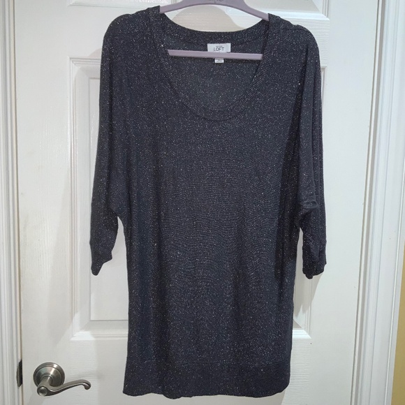 Ann Taylor LOFT Gray / Silver Lightweight Dolman Sleeve knit top XL 3/4 sleeve - Picture 1 of 5